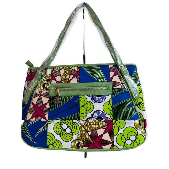NEW Fricaine Purse Alluring Smile Shoulder Bag Patchwork Handbag Green Unique - Picture 2 of 8